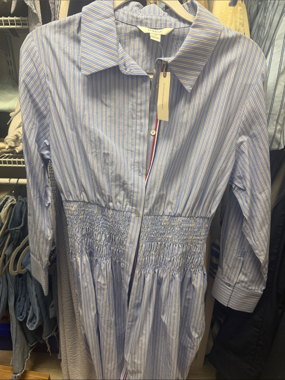 Maeve Blue and White Striped Shirtdress